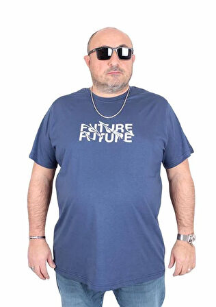 Starbattal Erkek Büyük Beden Sıfır Yaka Tişört The Future 25138 INDIGO