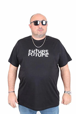 Starbattal Erkek Büyük Beden Sıfır Yaka Tişört The Future 25138 SIYAH