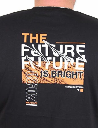 Starbattal Erkek Büyük Beden Sıfır Yaka Tişört The Future 25138 SIYAH