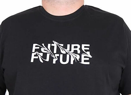 Starbattal Erkek Büyük Beden Sıfır Yaka Tişört The Future 25138 SIYAH