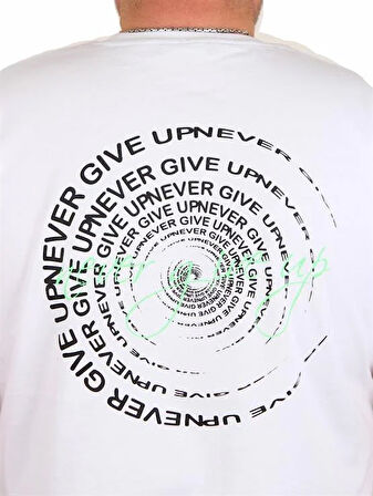 Starbattal Erkek Büyük Beden Sıfır Yaka Tişört Never Give Up 25140 BEYAZ