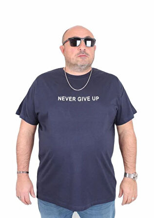 Starbattal Erkek Büyük Beden Sıfır Yaka Tişört Never Give Up 25140 LACIVERT