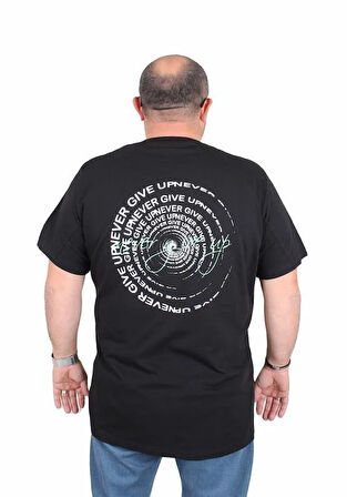 Starbattal Erkek Büyük Beden Sıfır Yaka Tişört Never Give Up 25140 SIYAH
