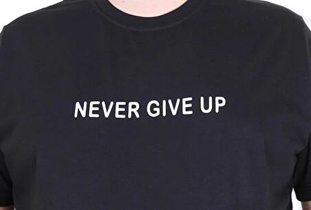 Starbattal Erkek Büyük Beden Sıfır Yaka Tişört Never Give Up 25140 SIYAH