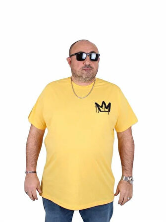 Starbattal Erkek Büyük Beden Sıfır Yaka Tişört King 25141 SARI