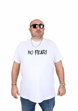 Starbattal Erkek Büyük Beden Sıfır Yaka Tişört No Fear 25143 BEYAZ