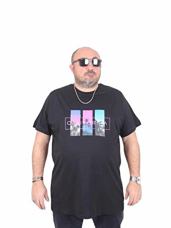 Starbattal Erkek Büyük Beden Sıfır Yaka Tişört California 25145 SIYAH