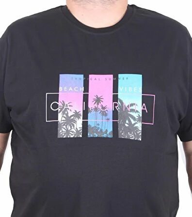 Starbattal Erkek Büyük Beden Sıfır Yaka Tişört California 25145 SIYAH