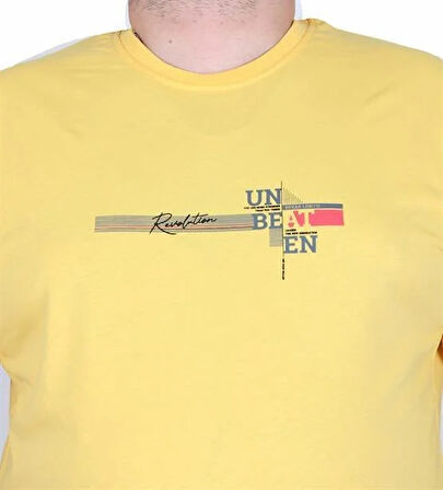 Starbattal Erkek Büyük Beden Sıfır Yaka Tişört Un Beat En 25146 SARI