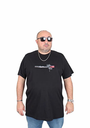 Starbattal Erkek Büyük Beden Sıfır Yaka Tişört Un Beat En 25146 SIYAH