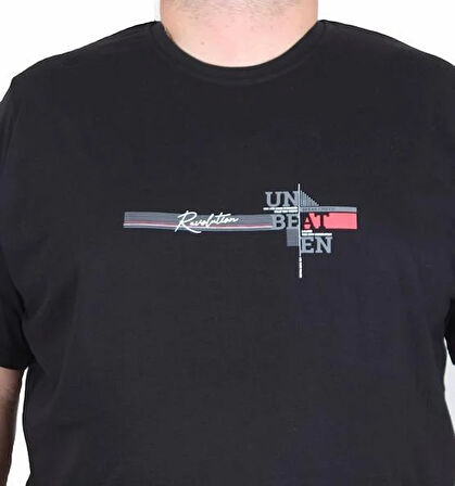 Starbattal Erkek Büyük Beden Sıfır Yaka Tişört Un Beat En 25146 SIYAH