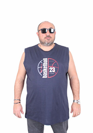 Starbattal Büyük Beden Baskılı Kolsuz Tişört Basketball 25150 LACIVERT