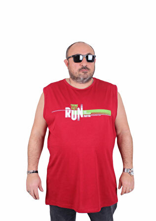 Starbattal Büyük Beden Baskılı Kolsuz Tişört Think Fast Run 25152 BORDO