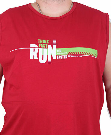 Starbattal Büyük Beden Baskılı Kolsuz Tişört Think Fast Run 25152 BORDO