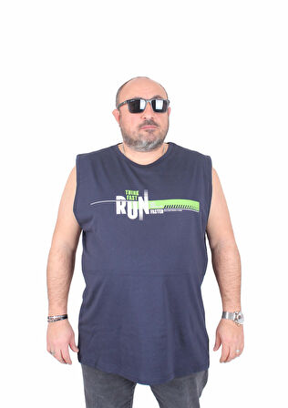 Starbattal Büyük Beden Baskılı Kolsuz Tişört Think Fast Run 25152 LACIVERT