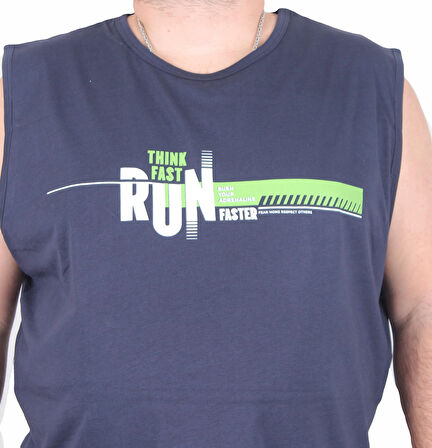 Starbattal Büyük Beden Baskılı Kolsuz Tişört Think Fast Run 25152 LACIVERT