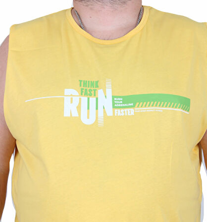 Starbattal Büyük Beden Baskılı Kolsuz Tişört Think Fast Run 25152 SARI