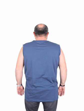 Starbattal Büyük Beden Baskılı Kolsuz Tişört Break Limits 25153 INDIGO