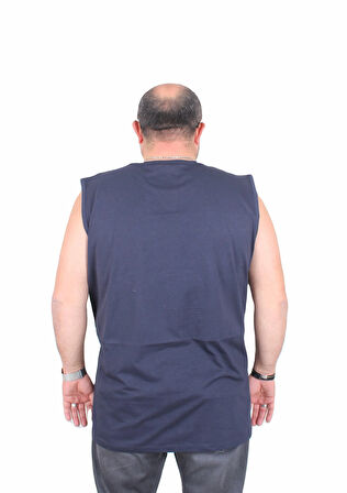 Starbattal Büyük Beden Baskılı Kolsuz Tişört Denim 25154 LACIVERT