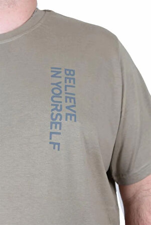 Starbattal Erkek Büyük Beden Sıfır Yaka Tişört Believe 25157 HAKI