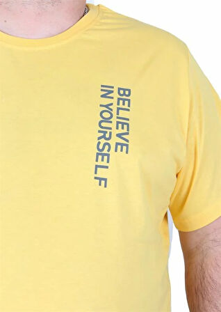 Starbattal Erkek Büyük Beden Sıfır Yaka Tişört Believe 25157 SARI