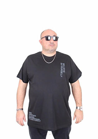 Starbattal Erkek Büyük Beden Sıfır Yaka Tişört Believe 25157 SIYAH