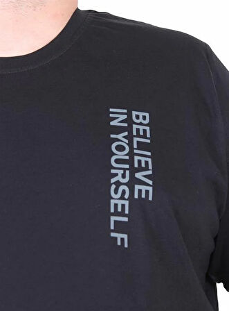 Starbattal Erkek Büyük Beden Sıfır Yaka Tişört Believe 25157 SIYAH