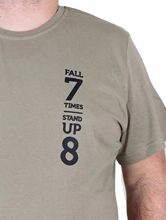 Starbattal Erkek Büyük Beden Sıfır Yaka Tişört Stand Up 25158 HAKI