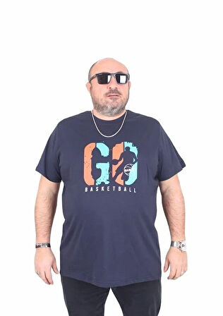 Starbattal Erkek Büyük Beden Sıfır Yaka Tişört Lets Go 25161 LACIVERT