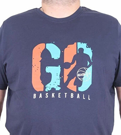 Starbattal Erkek Büyük Beden Sıfır Yaka Tişört Lets Go 25161 LACIVERT