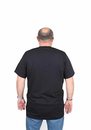 Starbattal Erkek Büyük Beden Sıfır Yaka Tişört Lets Go 25161 SIYAH