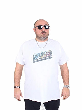 Starbattal Erkek Büyük Beden Sıfır Yaka Tişört Sport 25162 BEYAZ