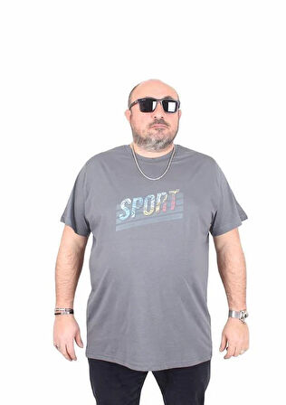 Starbattal Erkek Büyük Beden Sıfır Yaka Tişört Sport 25162 FUME