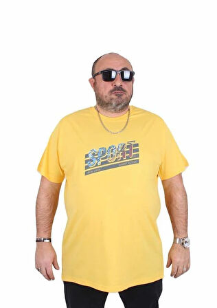 Starbattal Erkek Büyük Beden Sıfır Yaka Tişört Sport 25162 SARI