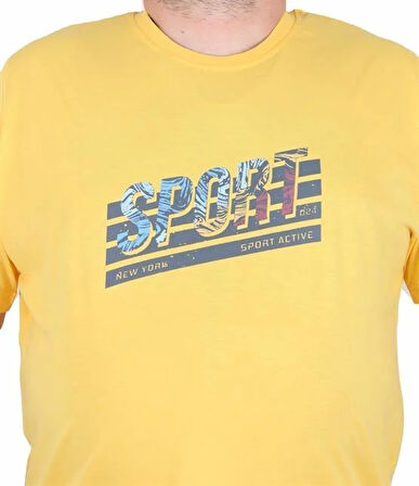 Starbattal Erkek Büyük Beden Sıfır Yaka Tişört Sport 25162 SARI