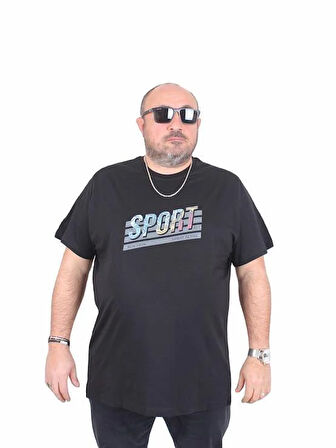 Starbattal Erkek Büyük Beden Sıfır Yaka Tişört Sport 25162 SIYAH