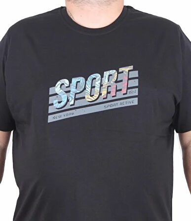 Starbattal Erkek Büyük Beden Sıfır Yaka Tişört Sport 25162 SIYAH