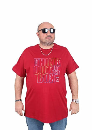 Starbattal Erkek Büyük Beden Sıfır Yaka Tişört Think Out Box 25163 BORDO