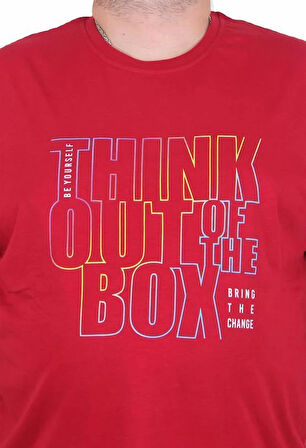 Starbattal Erkek Büyük Beden Sıfır Yaka Tişört Think Out Box 25163 BORDO