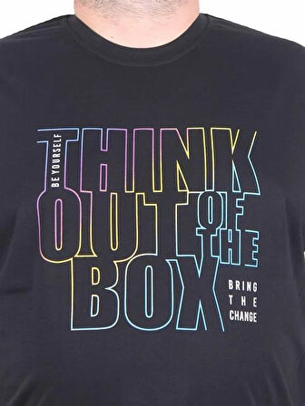 Starbattal Erkek Büyük Beden Sıfır Yaka Tişört Think Out Box 25163 SIYAH