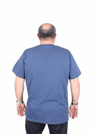 Starbattal Erkek Büyük Beden Sıfır Yaka Tişört Awesome 25164 INDIGO