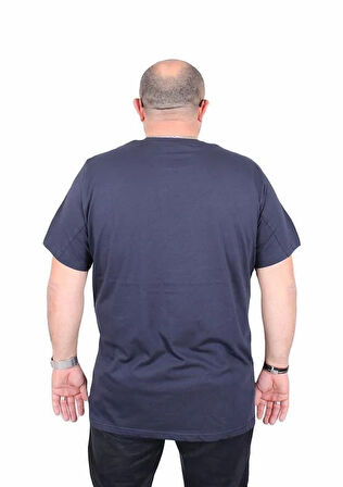 Starbattal Erkek Büyük Beden Sıfır Yaka Tişört Awesome 25164 LACIVERT