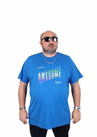 Starbattal Erkek Büyük Beden Sıfır Yaka Tişört Awesome 25164 SAKS