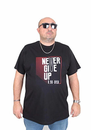 Starbattal Erkek Büyük Beden Sıfır Yaka Tişört Never 25165 SIYAH