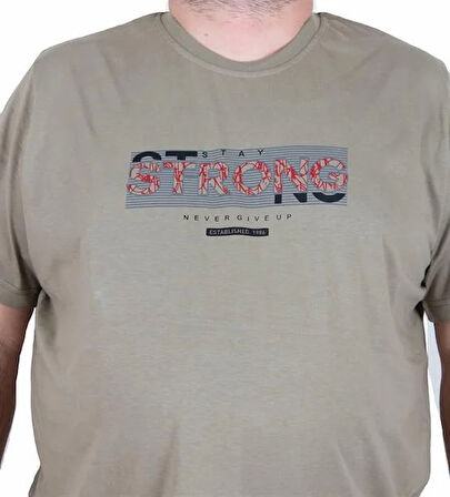 Starbattal Erkek Büyük Beden Sıfır Yaka Tişört Strong 25167 HAKI