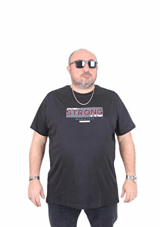 Starbattal Erkek Büyük Beden Sıfır Yaka Tişört Strong 25167 SIYAH