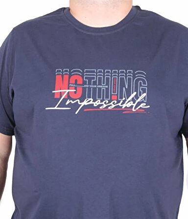 Starbattal Erkek Büyük Beden Sıfır Yaka Tişört impossible 25169 LACIVERT