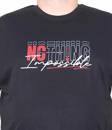 Starbattal Erkek Büyük Beden Sıfır Yaka Tişört impossible 25169 SIYAH