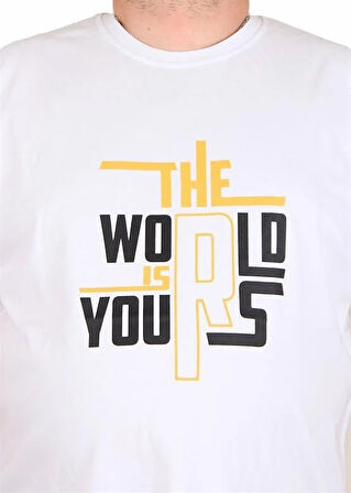 Starbattal Erkek Büyük Beden Sıfır Yaka Tişört The World 25170 BEYAZ