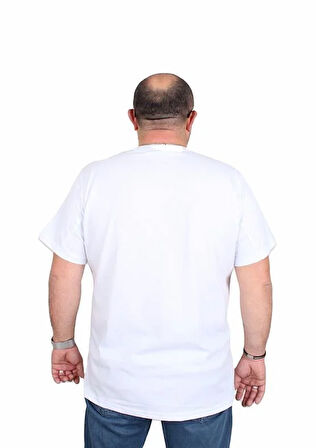 Starbattal Erkek Büyük Beden Sıfır Yaka Tişört The World 25170 BEYAZ